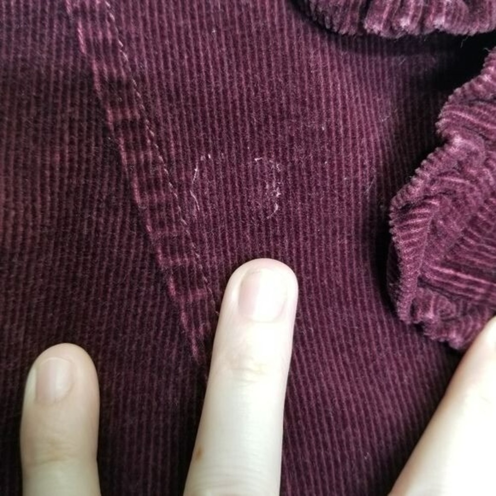SASHIMI Women's Corduroy Blazer Jacket L Burgundy Ruffle Trimmed Pockets Y2K - Picture 10 of 10